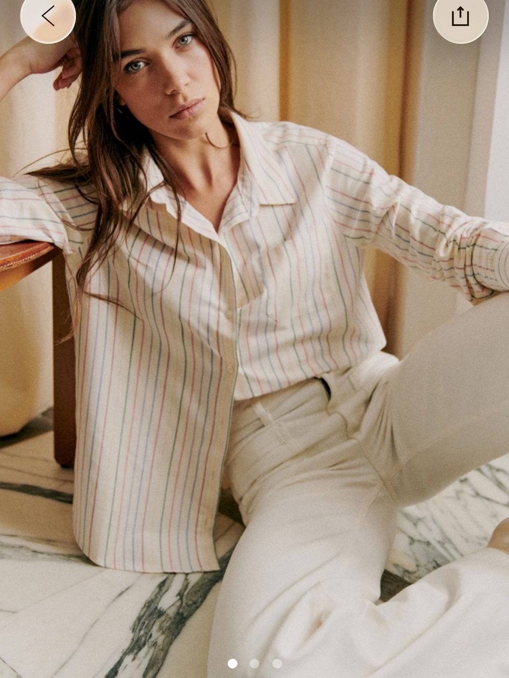 Sezane Tomboy Shirt in Cream with Pastel Multicolor Stripes